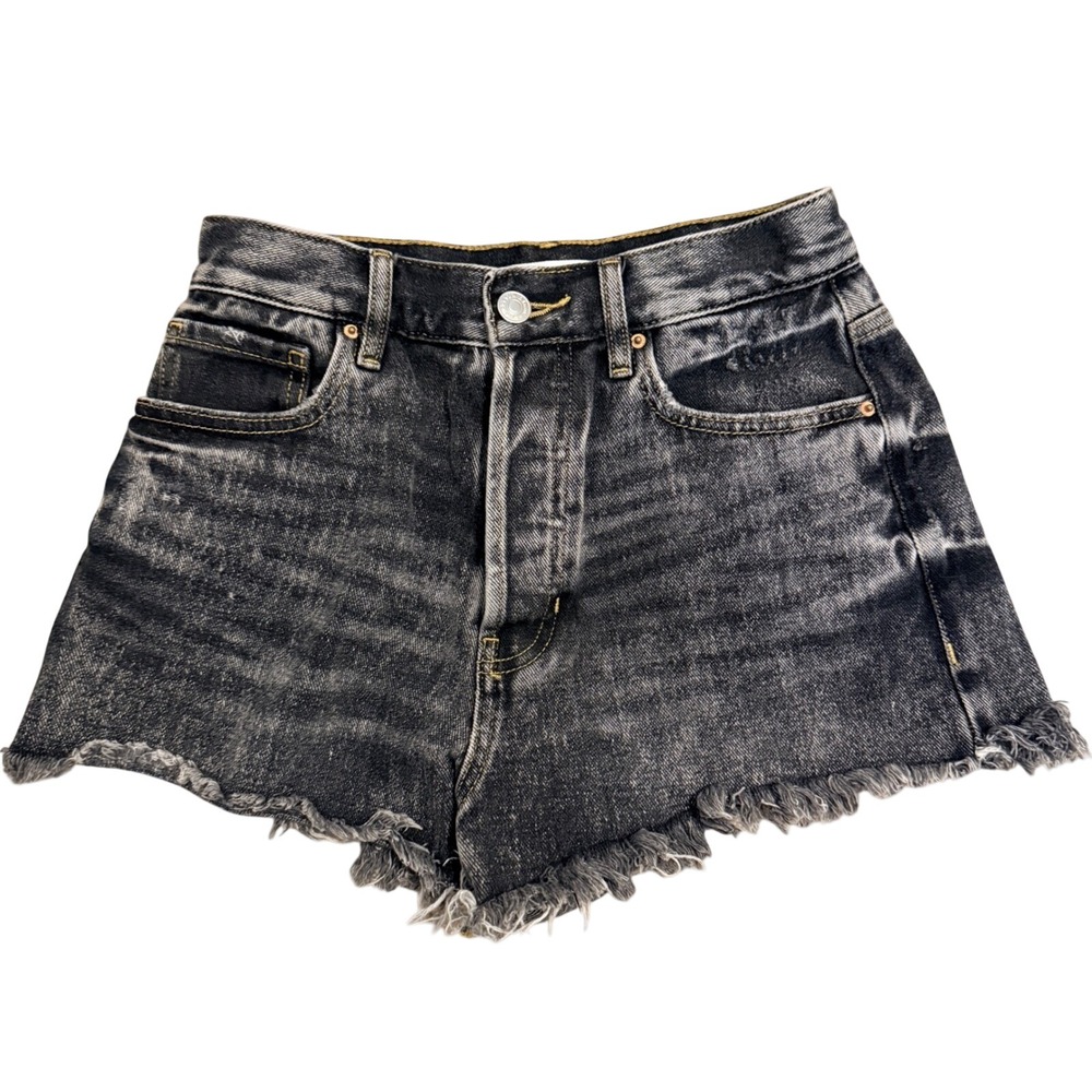PacSun Denim Shorts Womens 26 Black Vintage High Rise Button Fly Frayed Hem